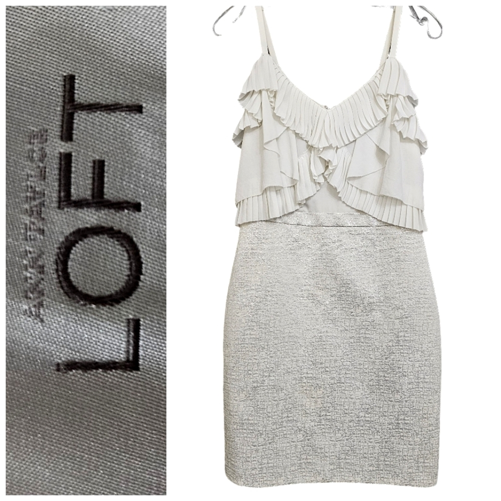 Ann Taylor Loft  Ivory/Silver Metalic Pleated Ruffle Cocktail Nwot Dress